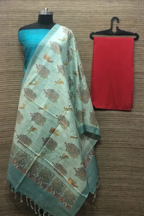 Elegant Ghicha Tussar Silk Plain Suit Material – Handwoven Natural Texture